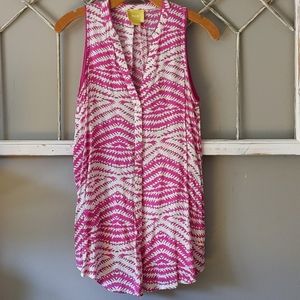 Anthropologie Pink and White Sleeveless Blouse